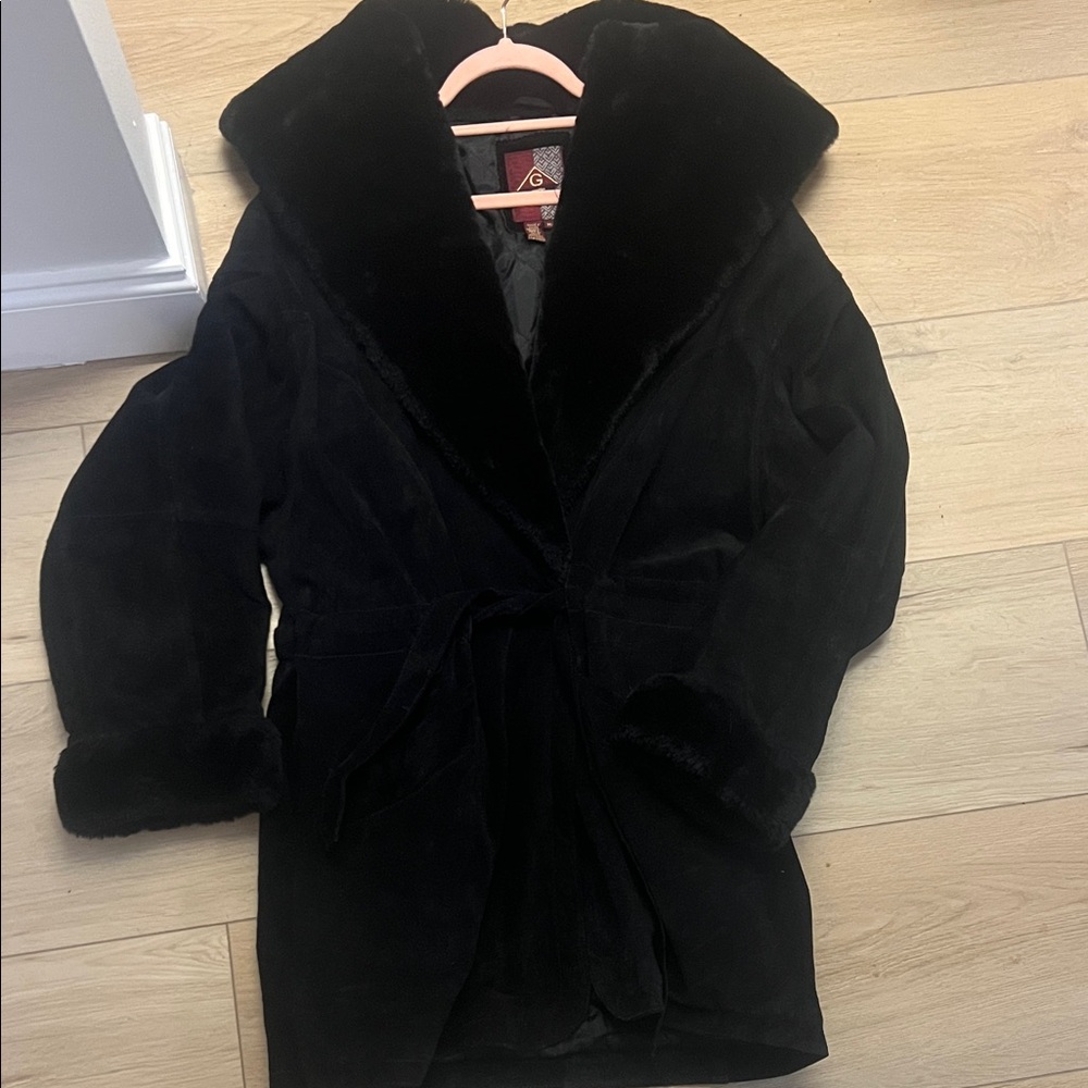 H&M Black Teddy Faux-Fur Hooded Jacket